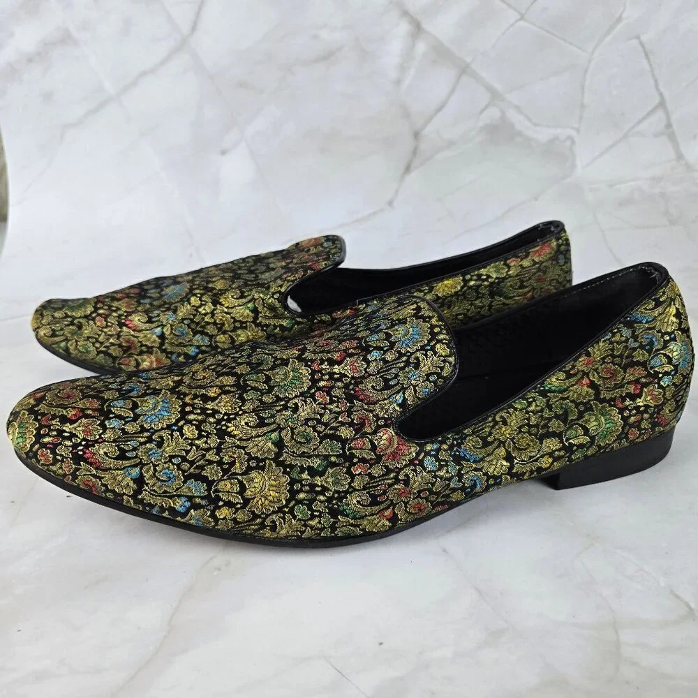 Giorgio Brutini Sz 12M Gold Tapestry Textile Loafers Slip On Classy Party Formal